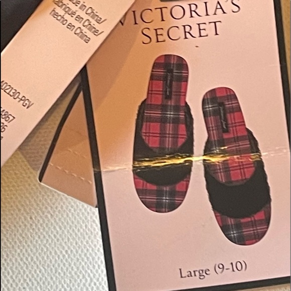 Victoria secret red plaid satin slippers - Picture 4 of 5
